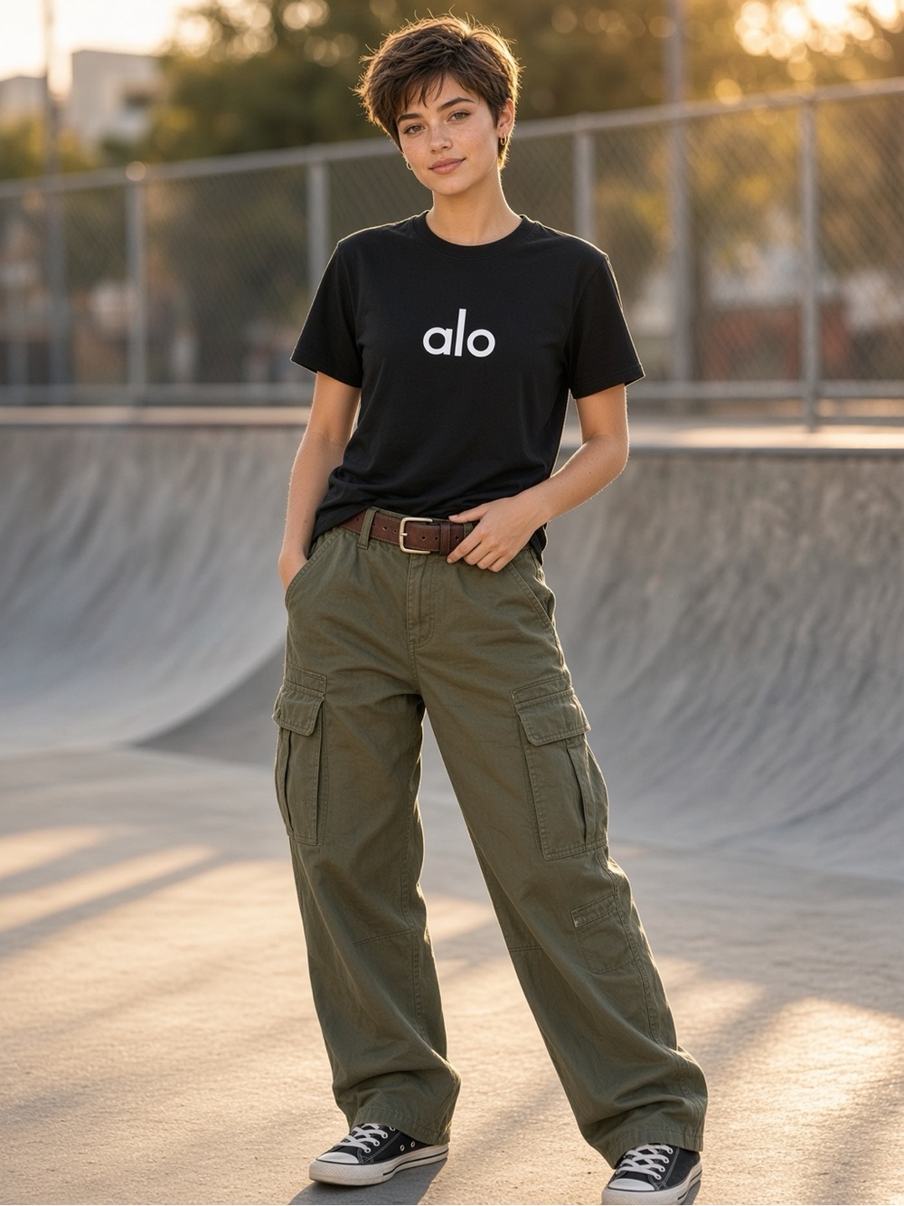 ALO Yoga Black Short-Sleeve Logo Tee with White Print